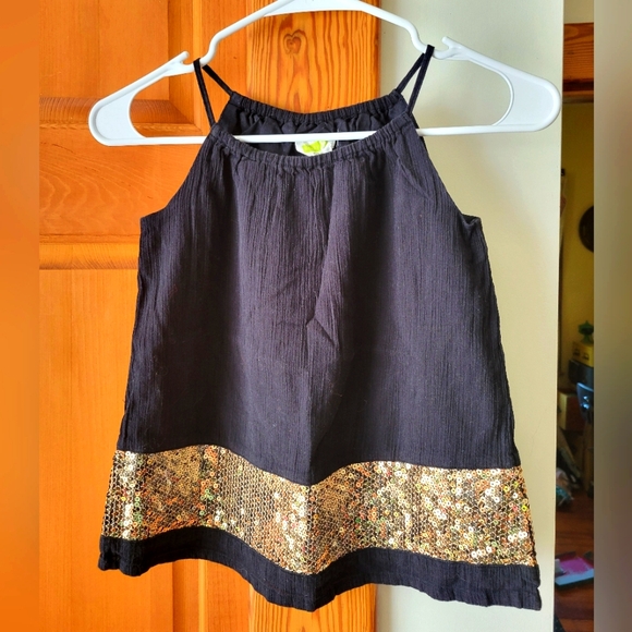 Gauzy like dressy swing tank top with wide gold sequin band 7-8 7/8 - Picture 1 of 5